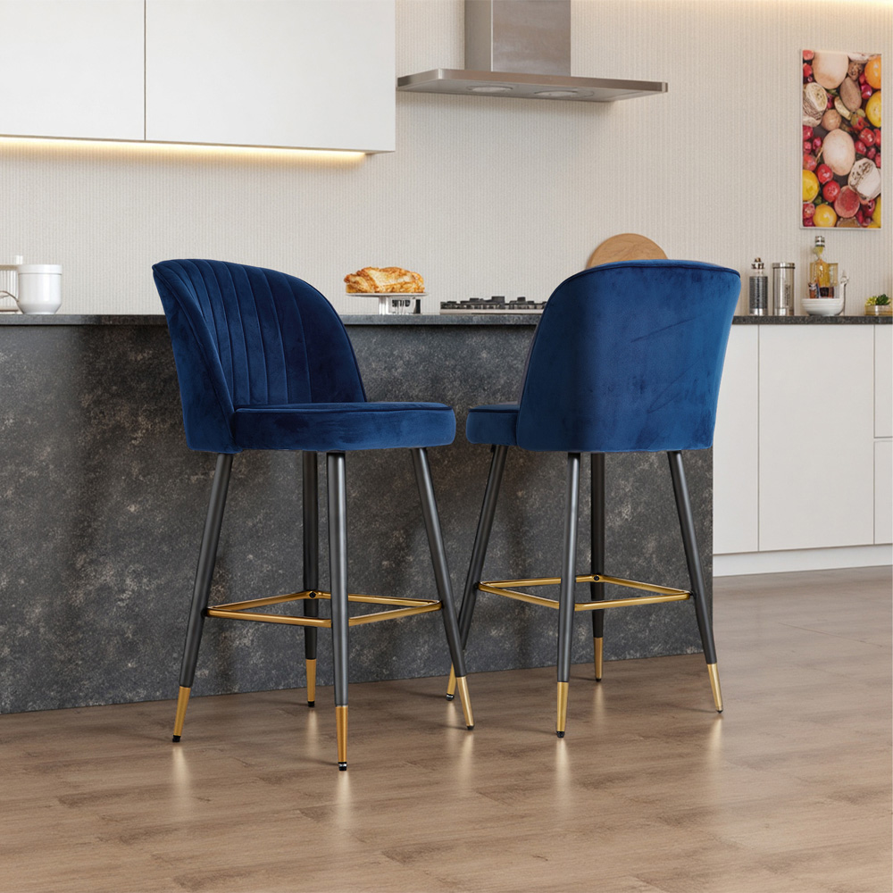 Living and Home Royal Blue Upholstered Bar Stool Set of 2 Image 8