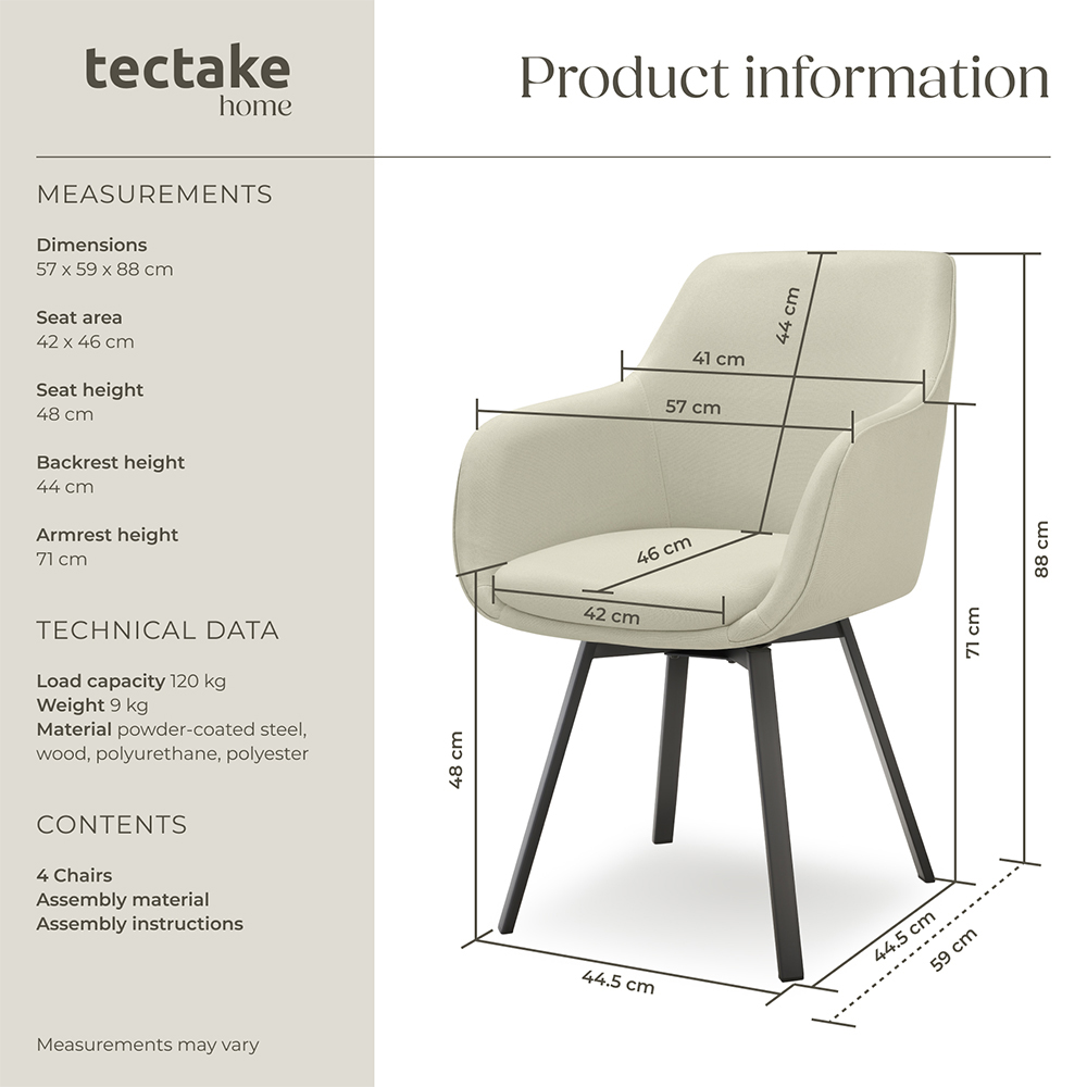 tectake Alicon Set of 4 Greige Dining Chair Image 9