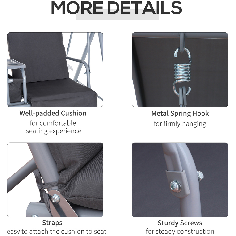 Outsunny 2 Seater Grey Steel Swing Chair with Table and Canopy Image 5
