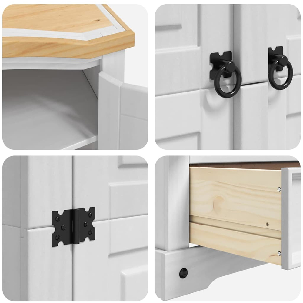 vidaXL Corona 2 Door Single Drawer White Solid Pine Wood Wardrobe Image 8