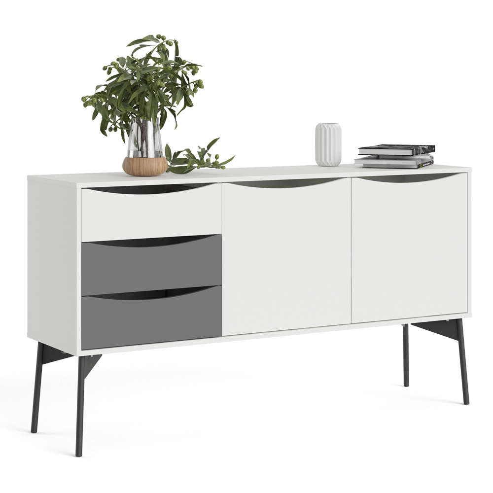 Florence Fur 2 Door 3 Drawer White and Grey Sideboard Image 4
