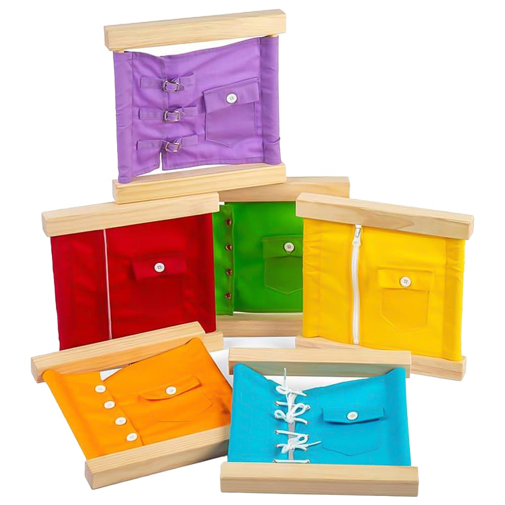 Bigjigs Toys Kids 6 Piece Learn To Dress Wooden Fastening Frame Set Image 1