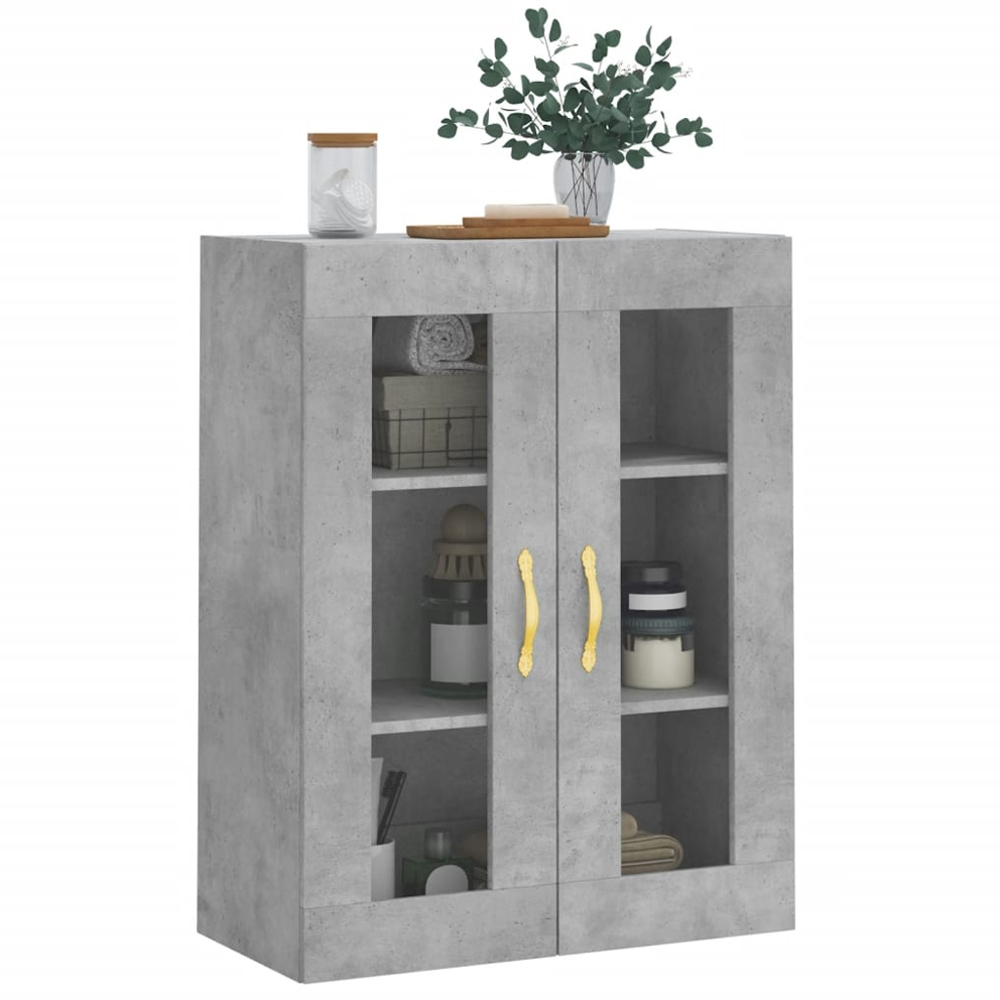 vidaXL 2 Glass Door Concrete Grey Wall Mounted Cabinet Image 4