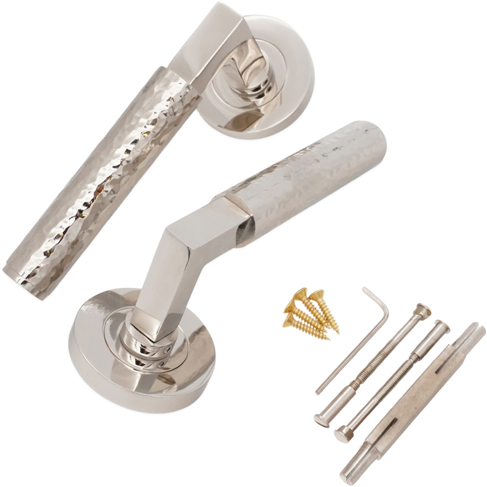 Spira Brass Hammered Knurlmond Polished Nickel Lever on Rose Door Handle 2 Pack Image 4