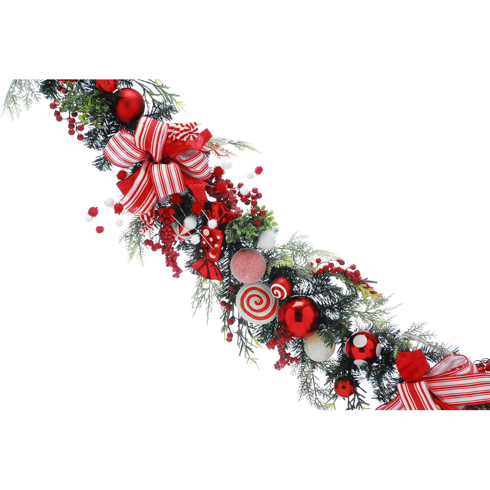 Festive Candy Themed Sweet Christmas Garland with Red Berries 180cm Image 2