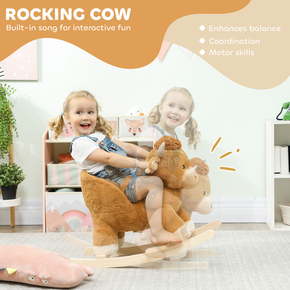 Tommy Toys Plush Brown Cow Baby Rocking Horse with Song Image 8