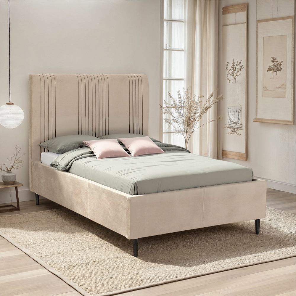 Seconique Maine King Size Taupe Velvet Fabric Bed Frame Image 8