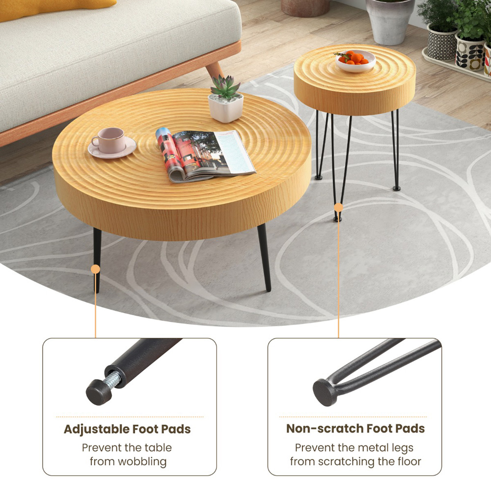 Costway Solid Wood Round Coffee Table Set of 2 Image 5