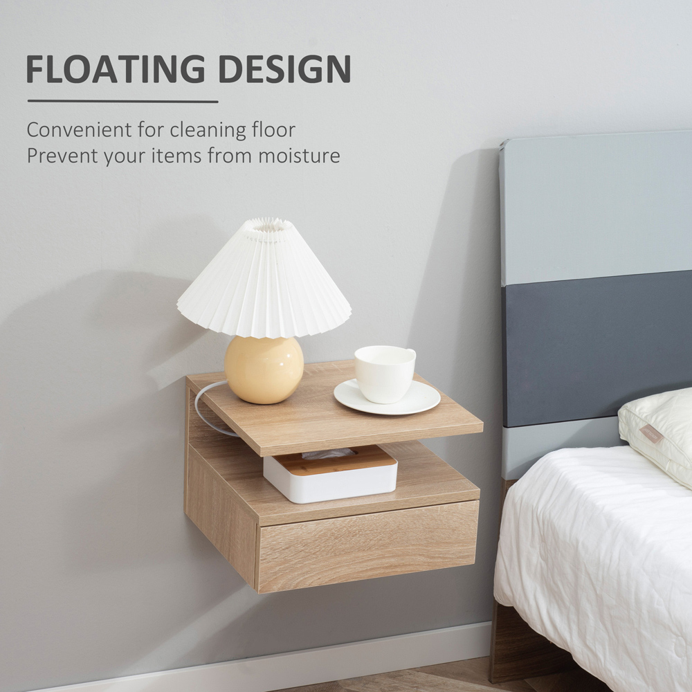 Portland Set of 2 Oak Wall Mounted Bedside Cabinet Image 5