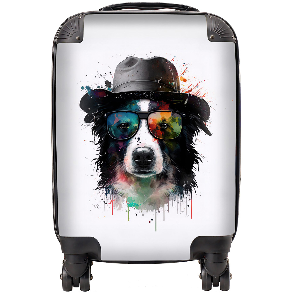 Warren Reed Designer Small Splashart Border Collie Dog with Glasses Suitcase Image 1