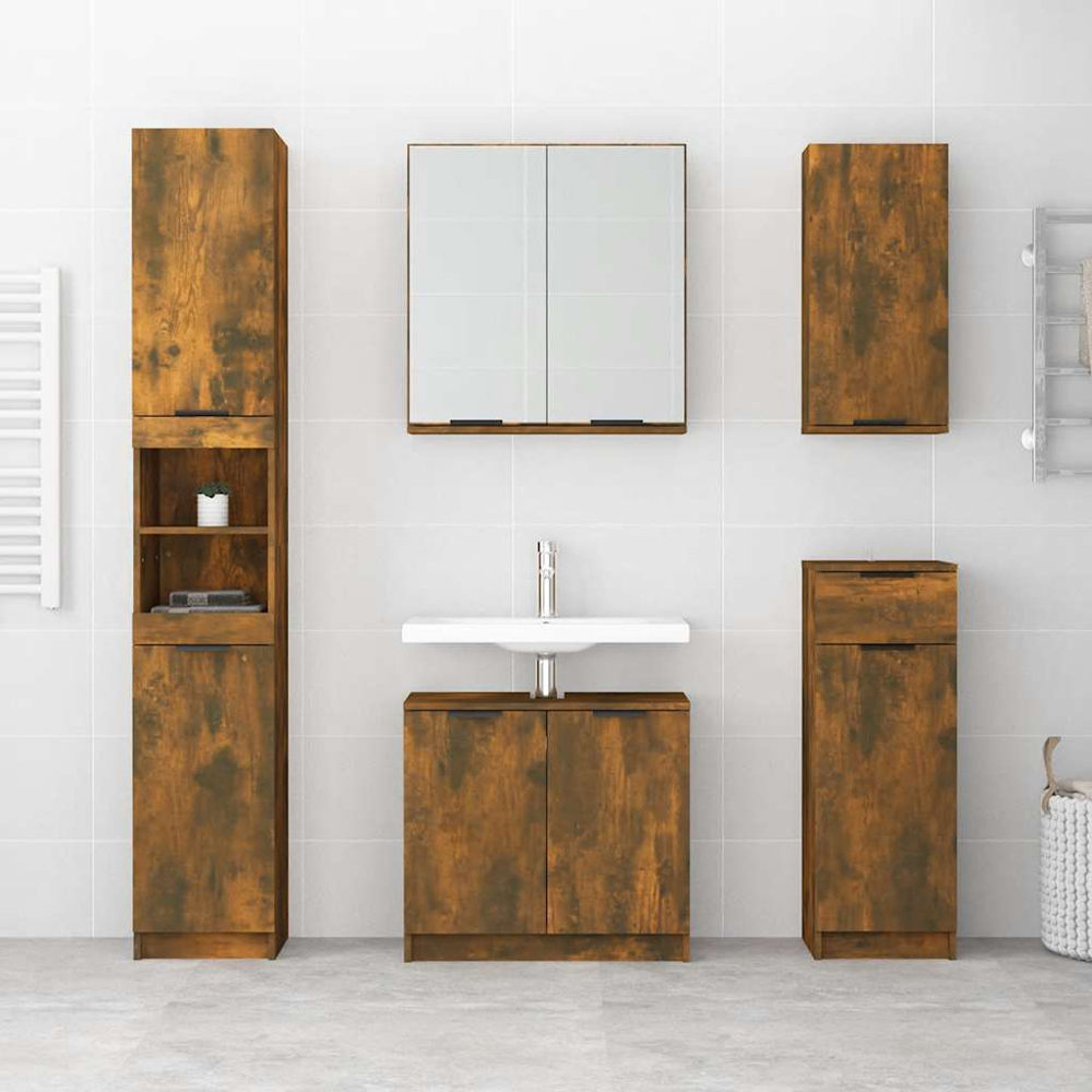 vidaXL 2 Door Smoked Oak Mirrored Bathroom Cabinet Image 9