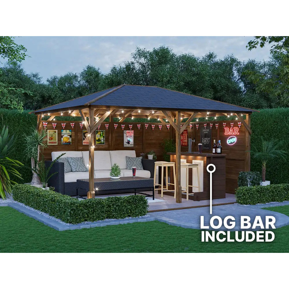 Dunster House Utopia 4 x 3m Brown Heavy Duty Log Bar Garden Gazebo Image 3