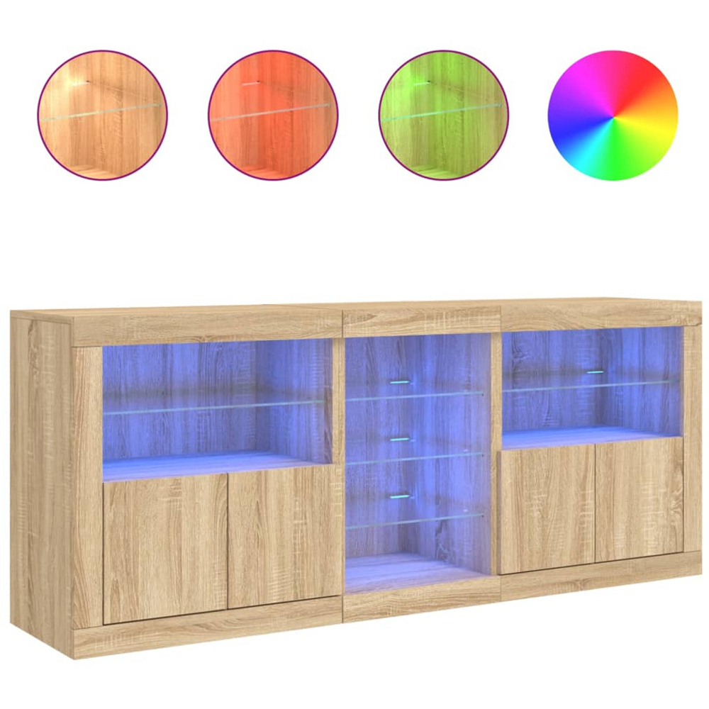vidaXL 4 Door 8 Shelf Sonoma Oak LED Sideboard 3 Piece Image 3