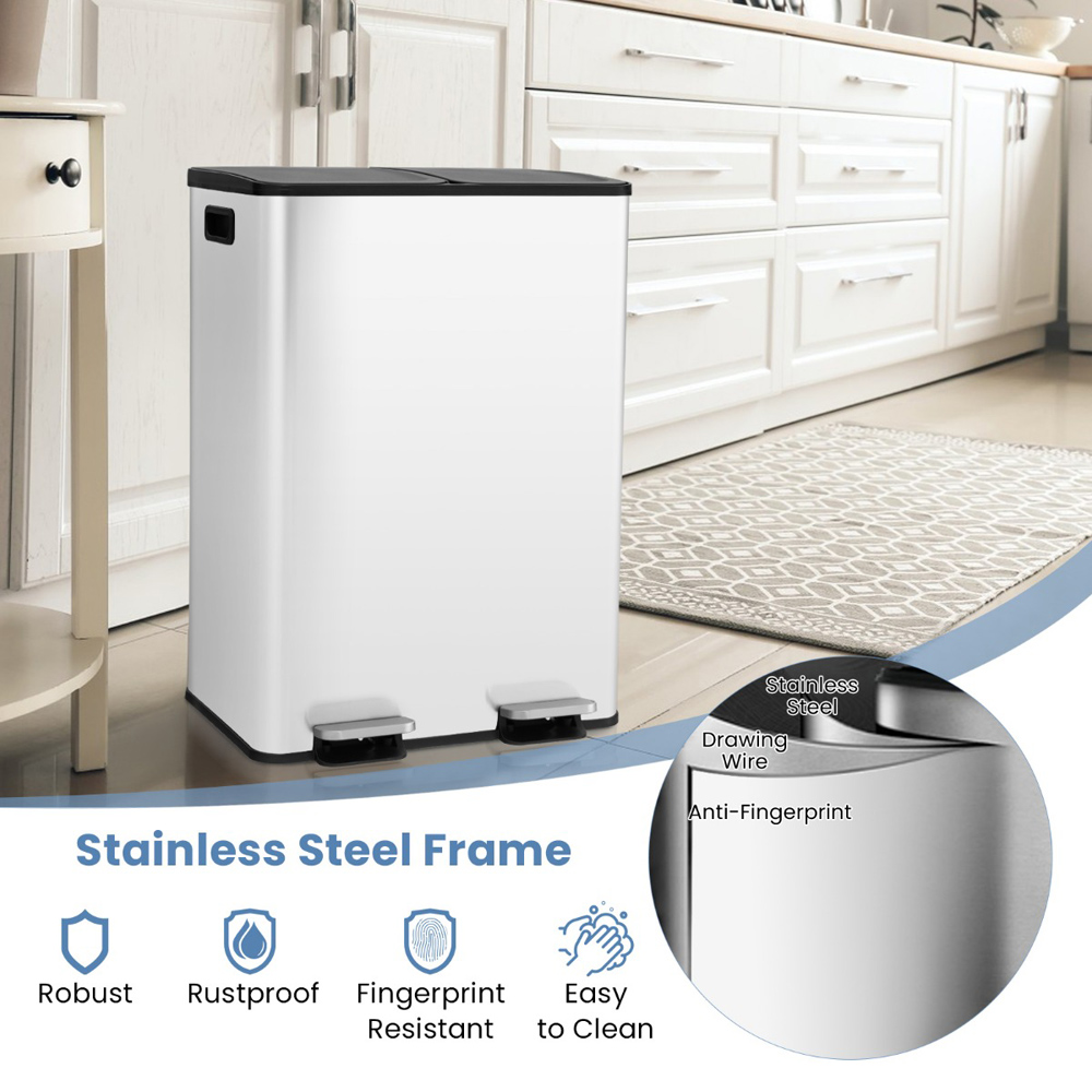 Costway White Soft Close Lid Bin with Deodoriser Compartments Image 5