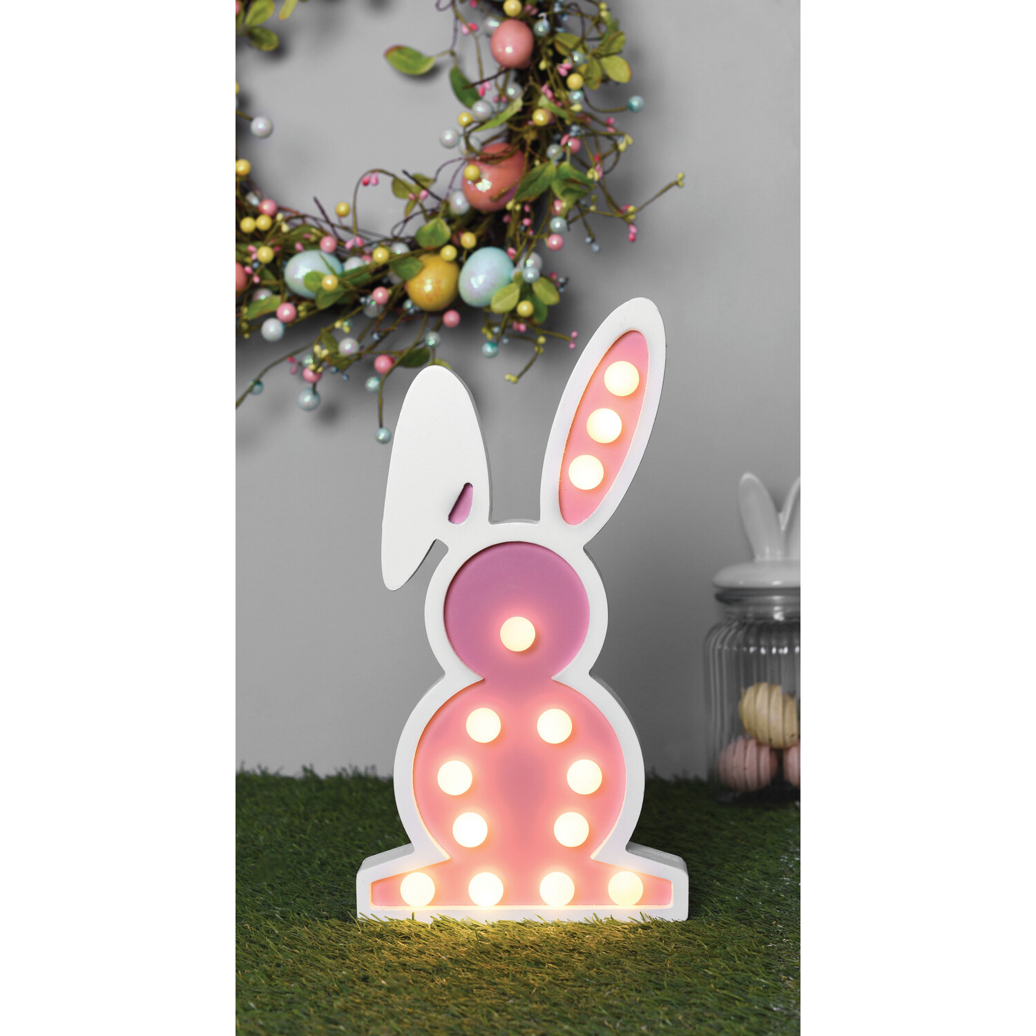 Wooden LED Pink Bunny Light Pastel Pink Wilko