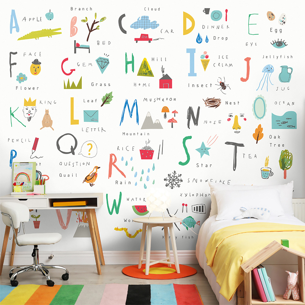 Origin Murals Children's Alphabet Illustrations Multicolour Wall Mural Image 1