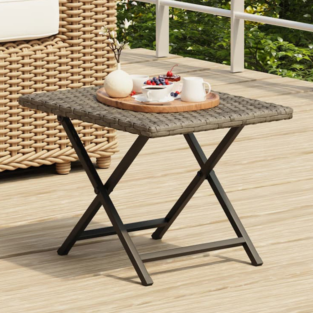 vidaXL Grey Polyrattan Foldable Garden Table Image 1