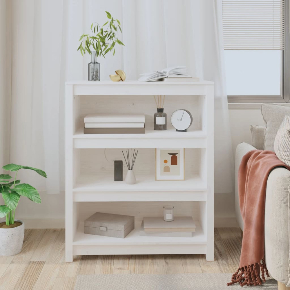 vidaXL 3 Shelf White Solid Pine Wood Bookcase Image 7