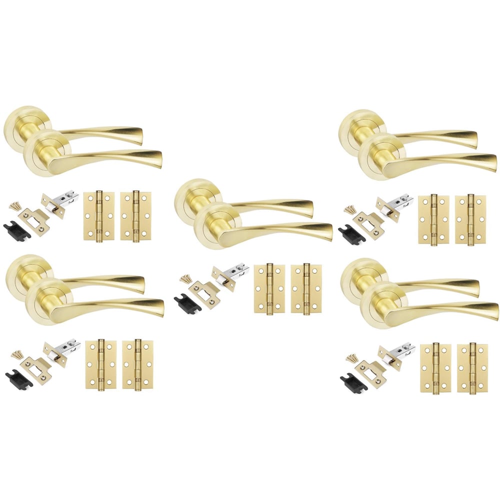 Golden Grace Satin Brass Astrid Door Handles Set 5 Pack Image 1