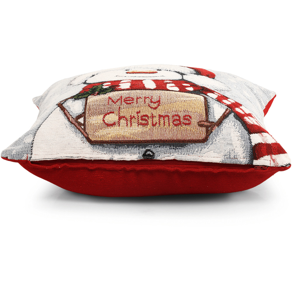 Noel Square Merry Xmas Snowman Cotton Chenille Cushion 56 x 56cm Image 3