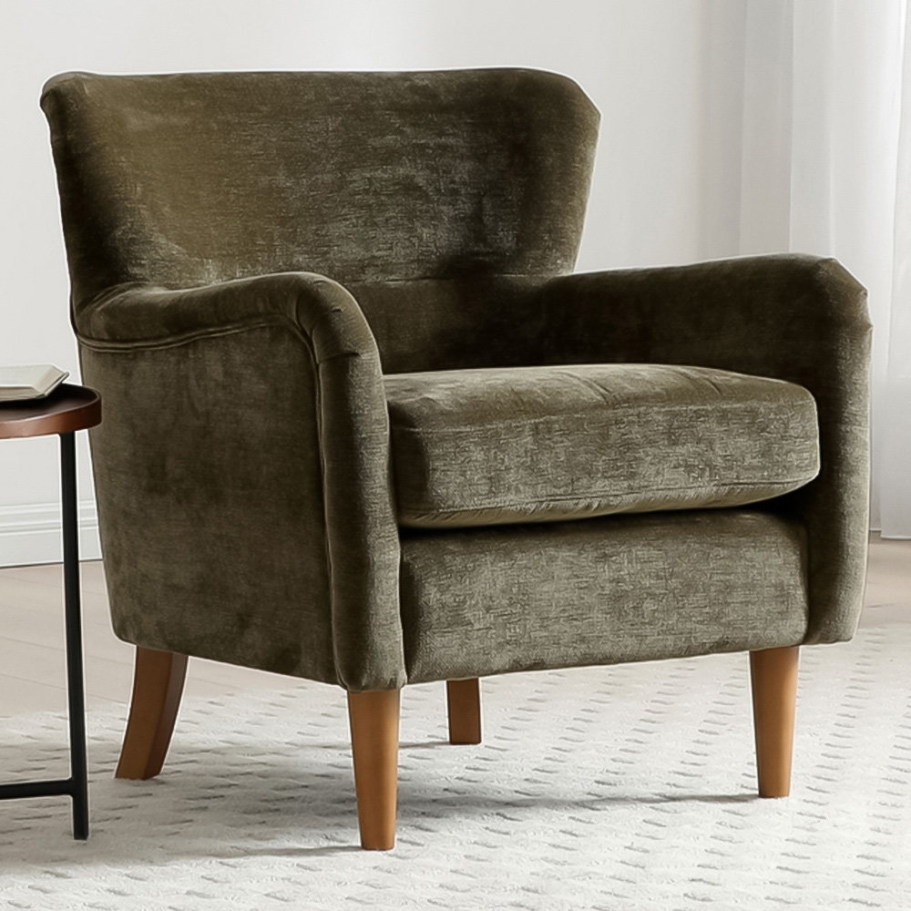 Roberta Olive Chenille Wingback Armchair Image 1