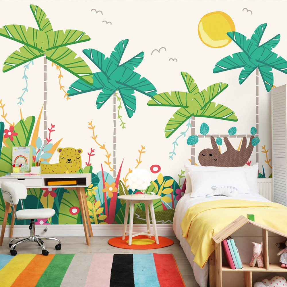 Origin Murals Jungle Animals Green Wall Mural Image 1