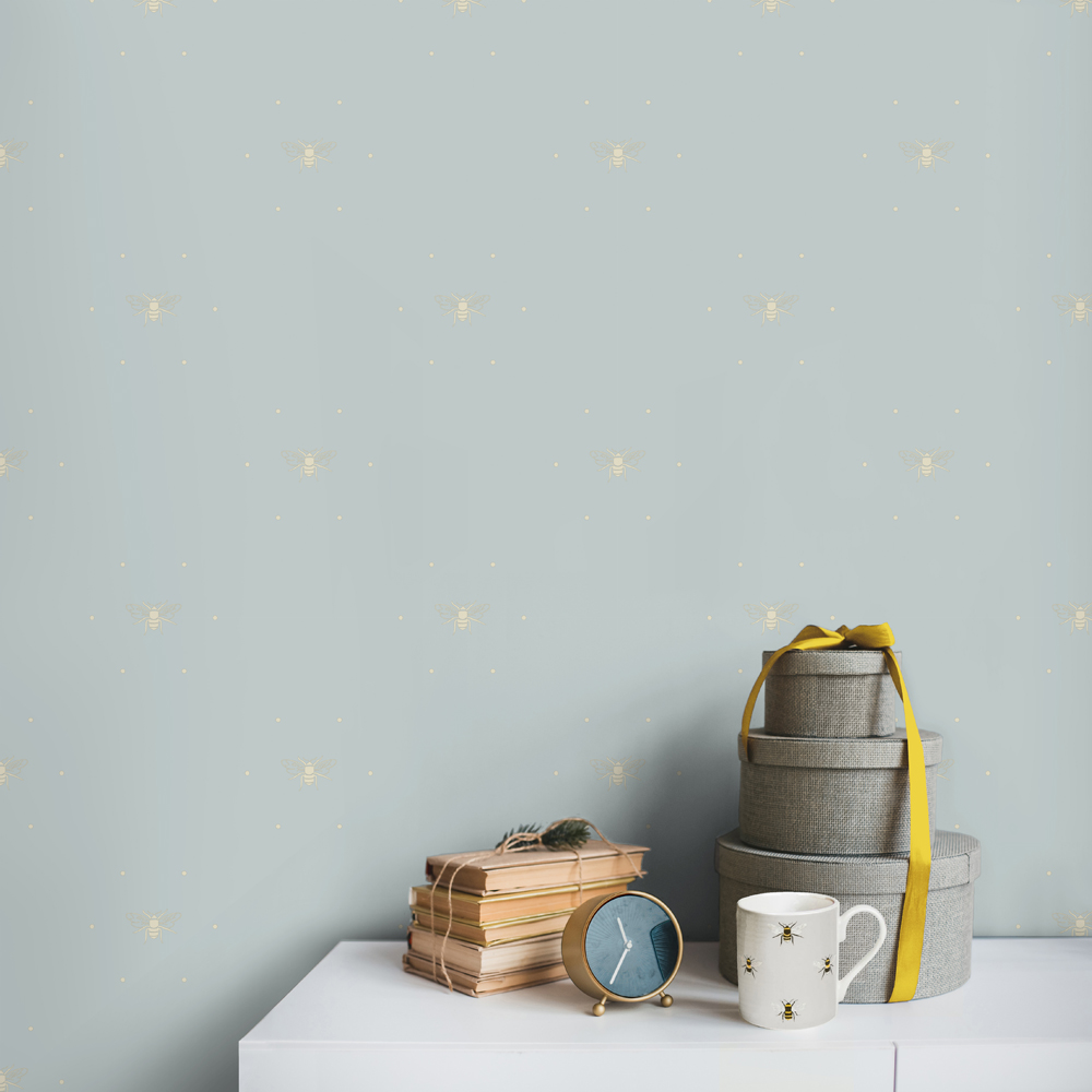 Sophie Allport Bees Silhouette Duck Egg and Stone Wallpaper Image 4