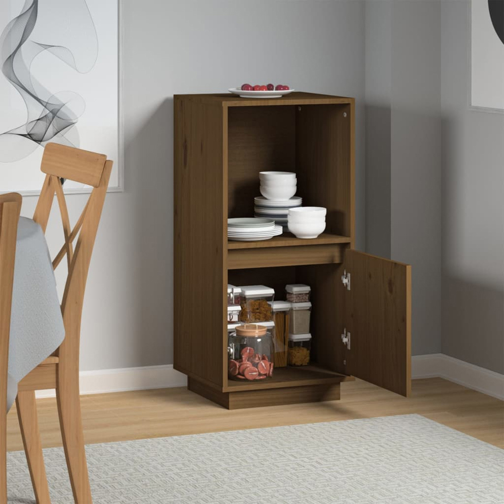 vidaXL Single Door Single Shelf Honey Brown Solid Pine Wood Sideboard Image 9
