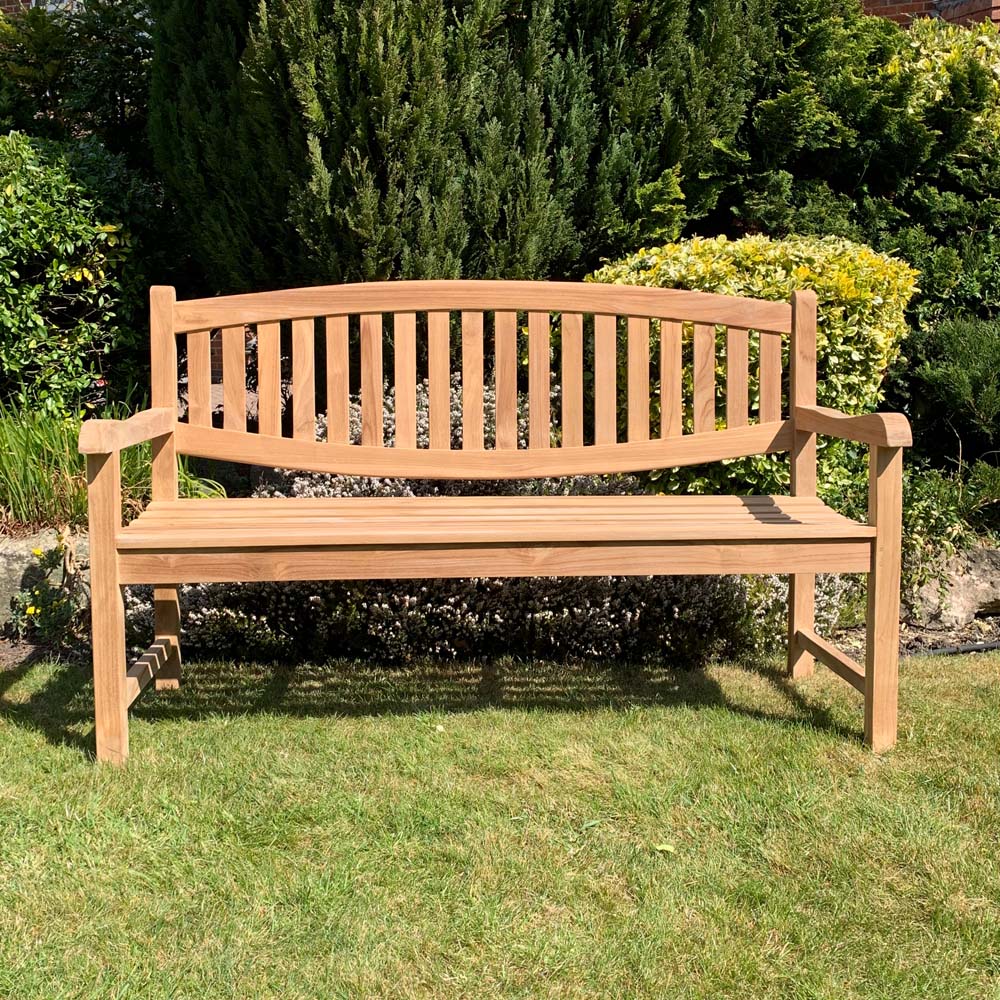 Acacia Home KD 3 Seater Natural Wood Garden Bench with Oval Backrest Image 2