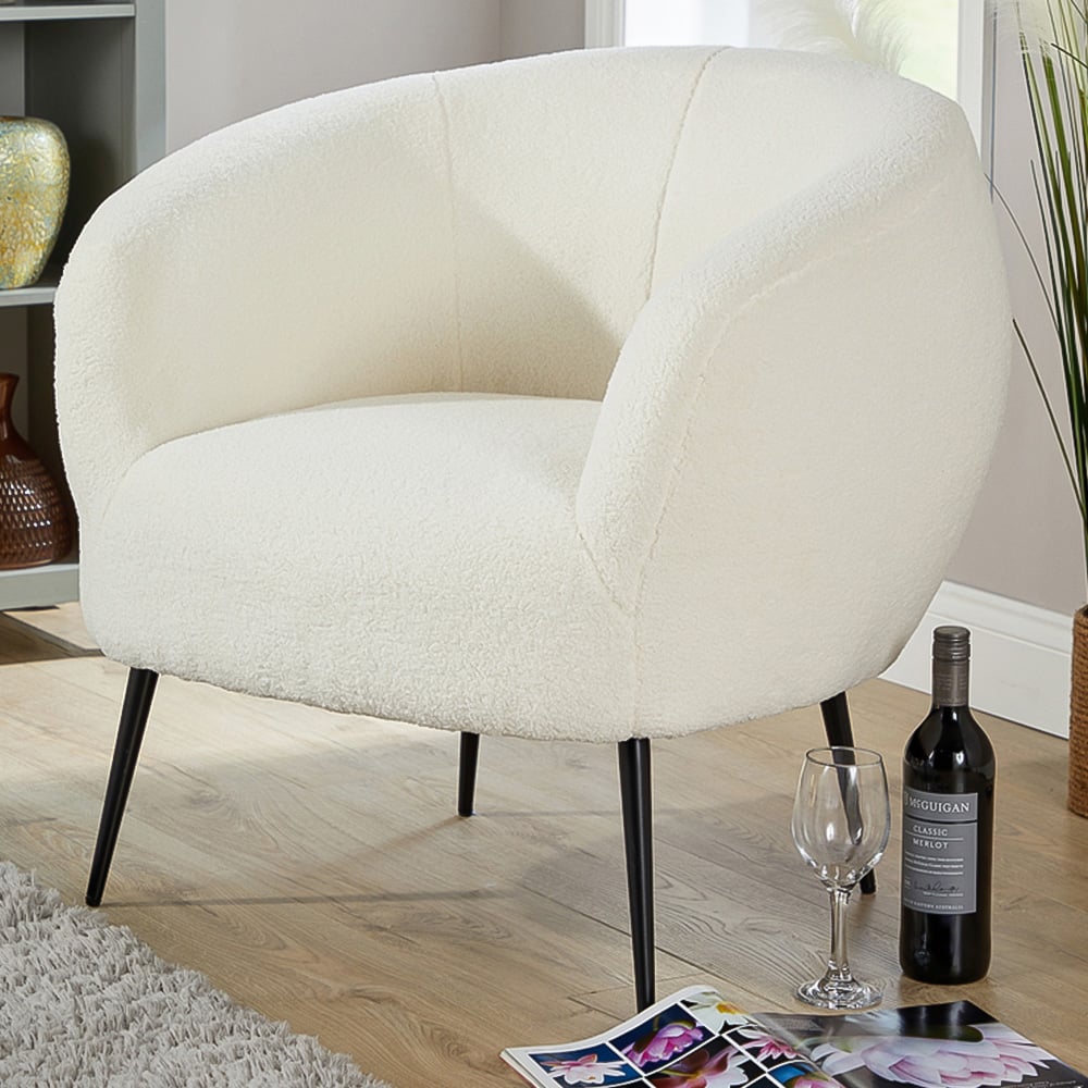 Home Source Elko Back White Faux Fur Round Accent Chair Image 1