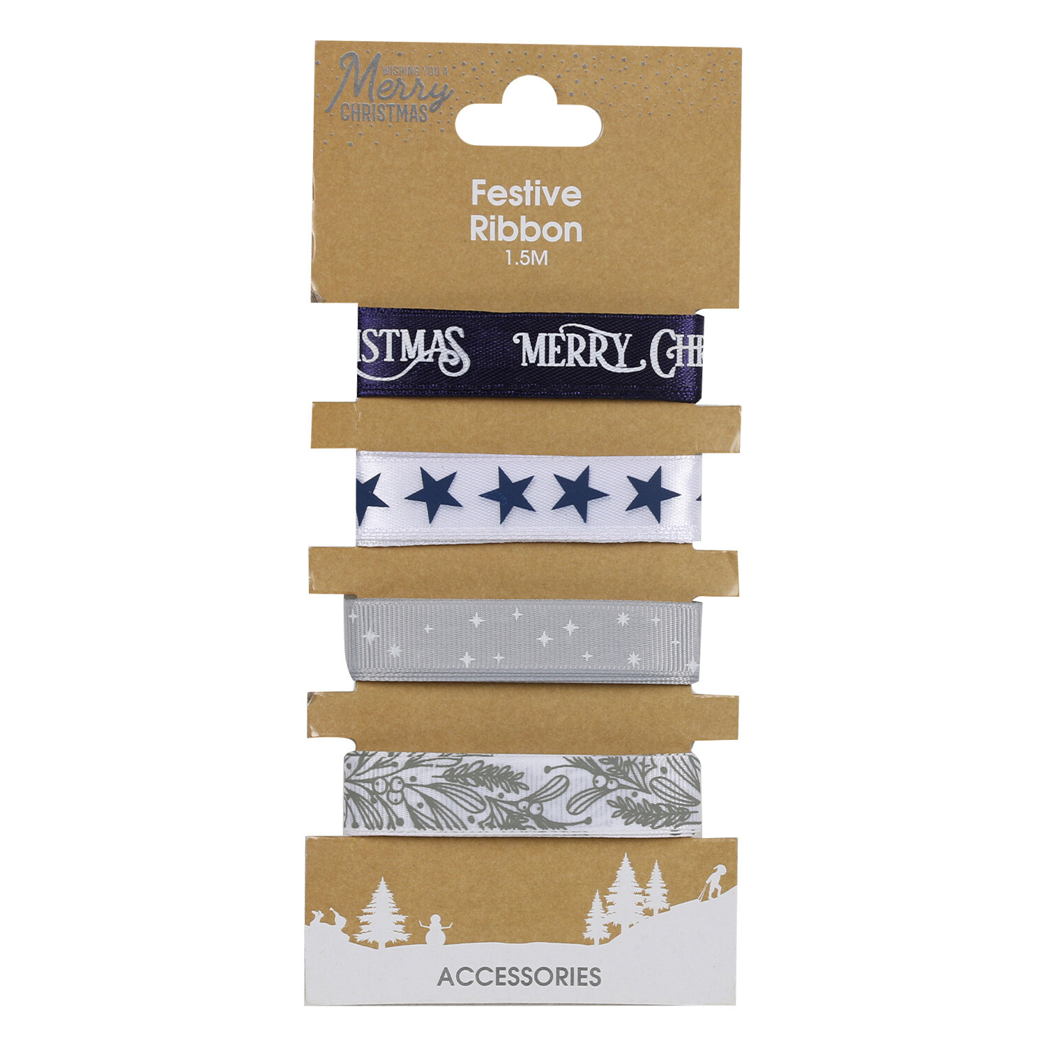 Pack of 4 Festive Ribbon - Silver Image