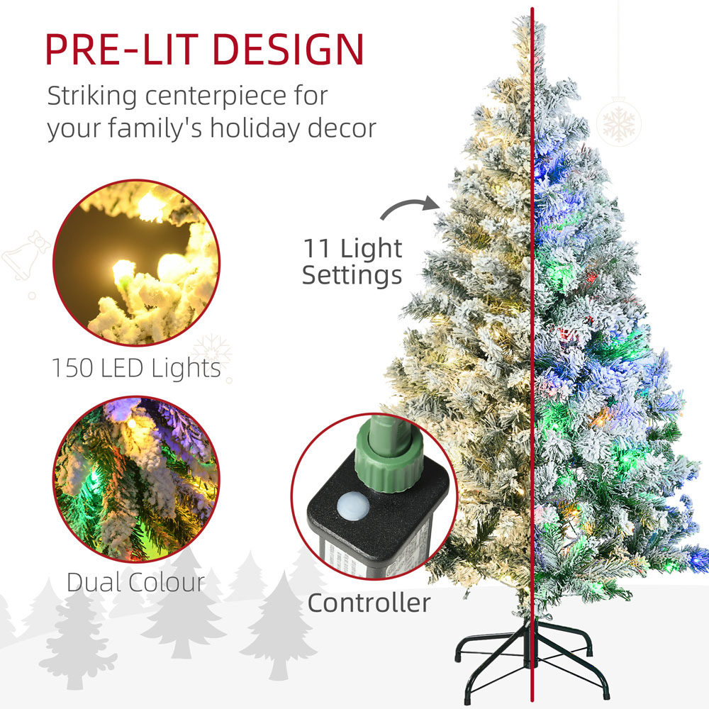 Everglow Colourful LED Pre-Lit Frosted Green Artificial Christmas Tree ...