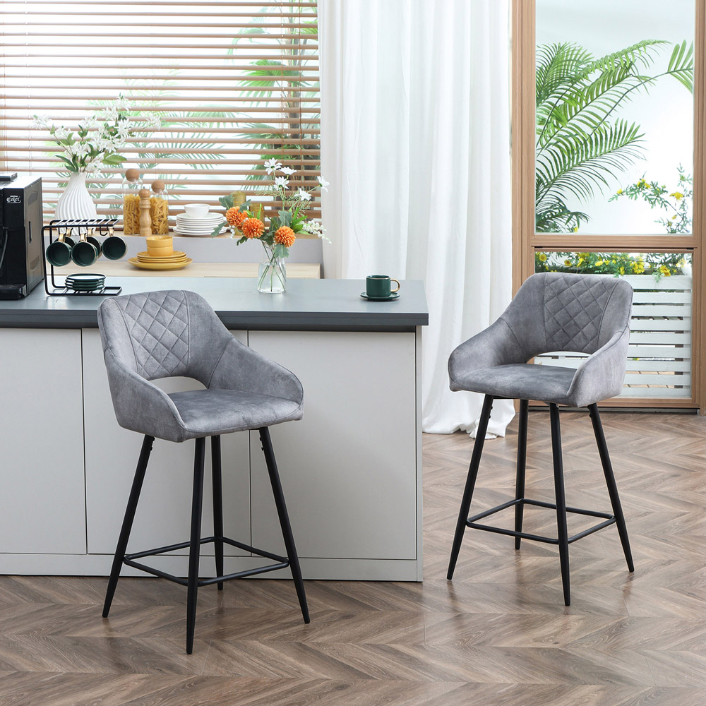 Portland Dark Grey Velvet Touch Bar Stool Set of 2 Image 4