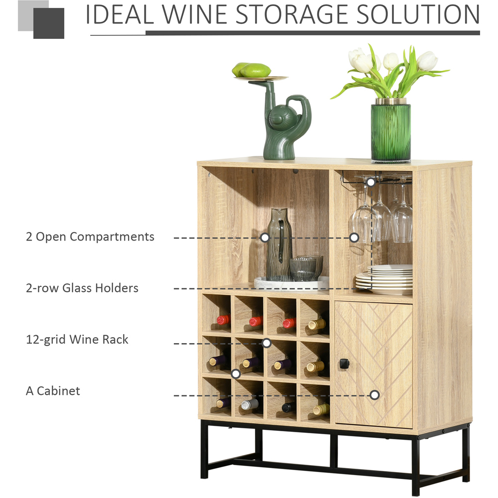 Portland Single Door 2 Shelf Brown Drinks Cabinet with 12 Bottle Wine Rack Image 4
