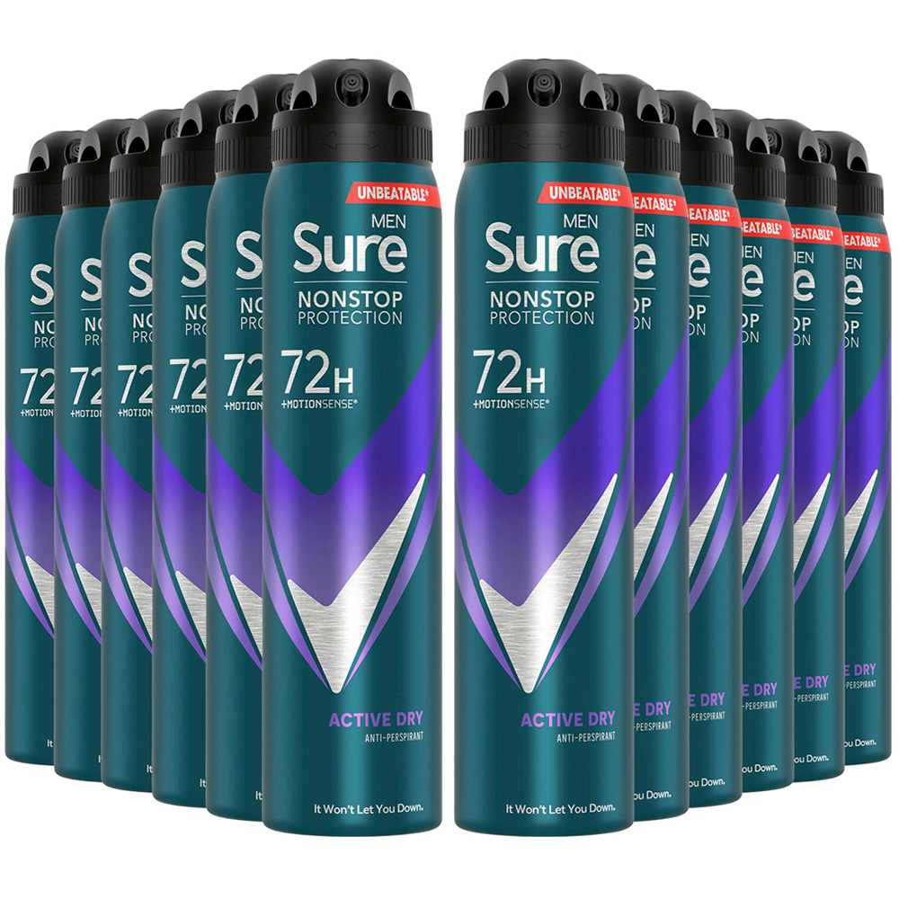 Sure Men 72H Non-Stop Protection Anti-Perspirant Active Dry Deodorant Spray 250ml 12 Pack Image 1