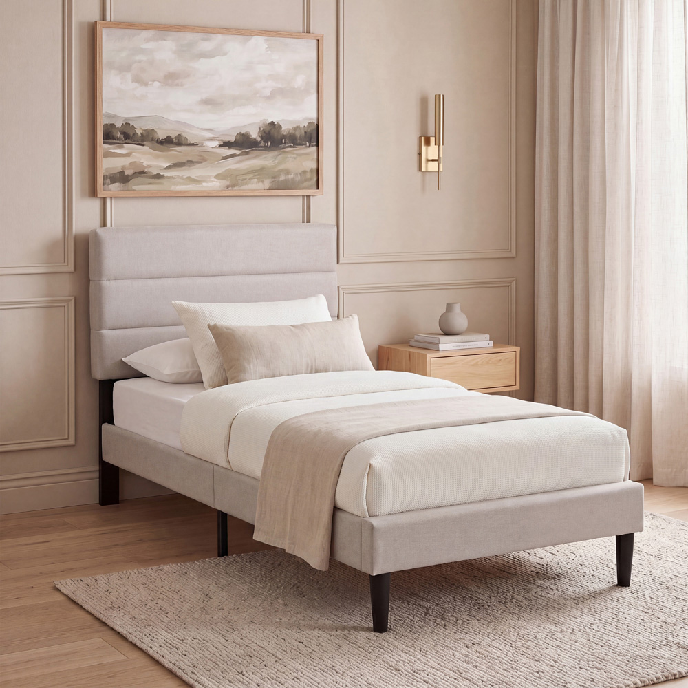 VIDA DESIGNS Vandura Single Beige Linen Fabric Bed Image 8