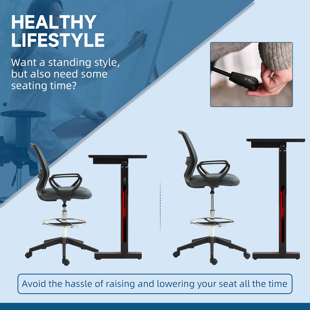 Portland Grey Draughtsman Tall Office Chair with Adjustable Height Image 7
