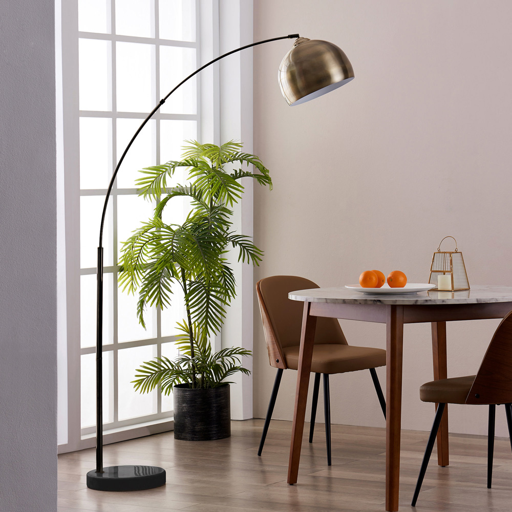 Teamson Home Arquer Antique Brass Shade Arched Marble Base Floor Lamp Image 4