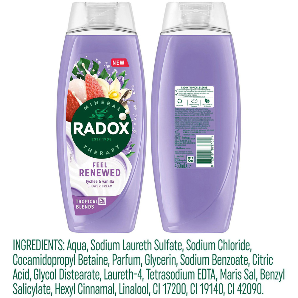 Radox Mineral Therapy Feel Renewed Lychee and Vanilla Moisturising Shower Cream 450ml 6 Pack Image 7
