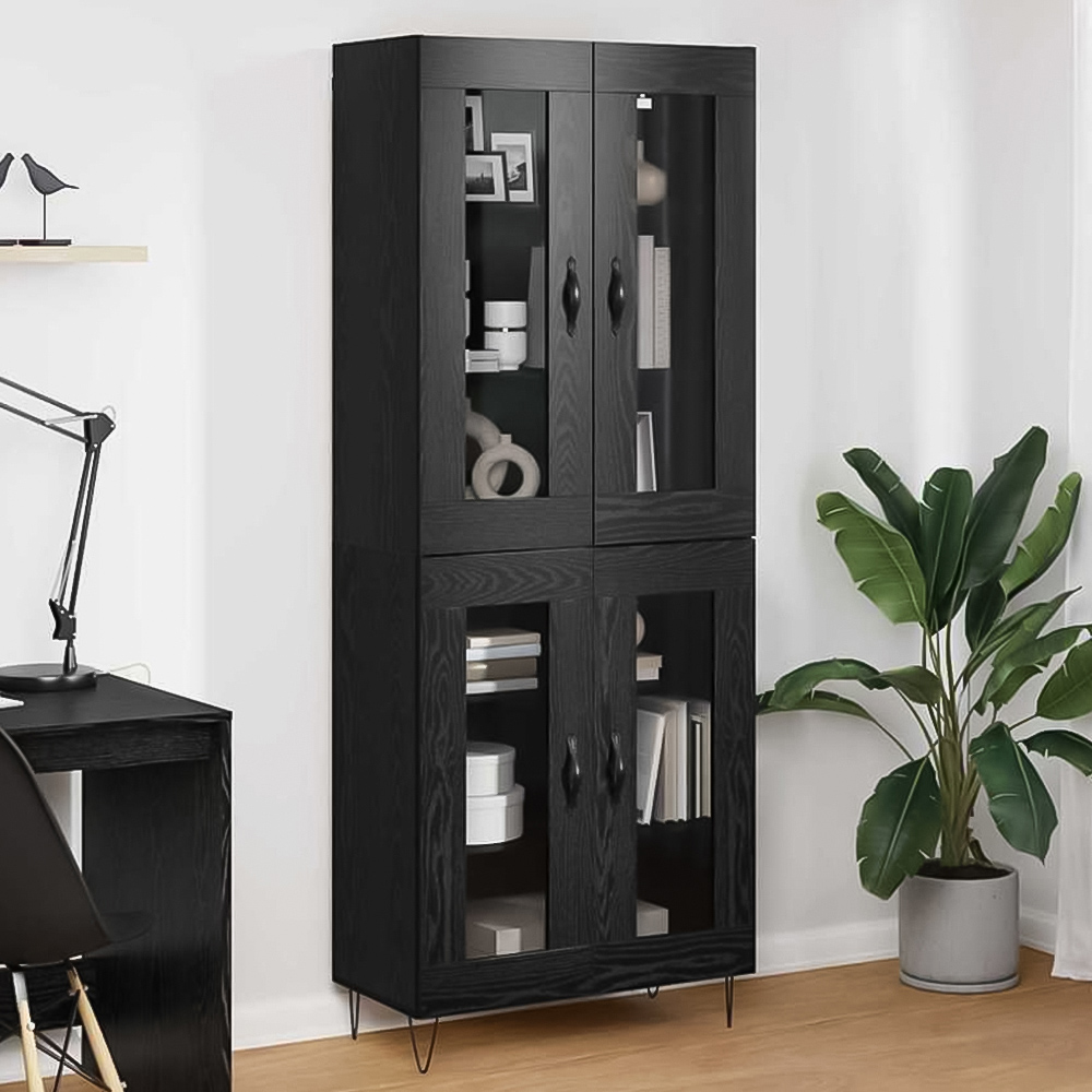 vidaXL 4 Glass Door Black Oak Sideboard Image 1
