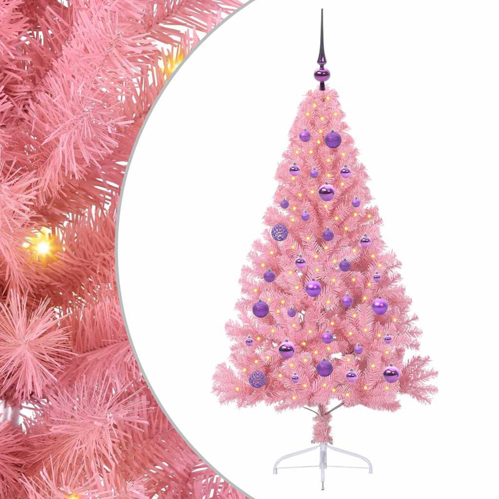 vidaXL Pre-Lit Lilac Baubles Pink Artificial Christmas Tree 5ft Image 2