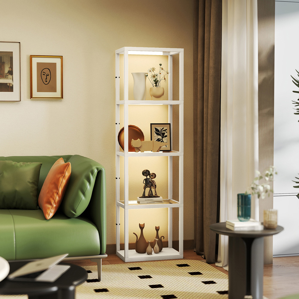 HOMCOM 4 Shelf Oak Glass Dimmable LED Floor Lamp Image 3