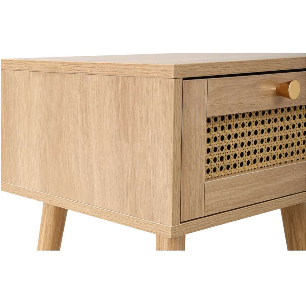 Croxley Single Drawer Oak Rattan Bedside Table Image 5