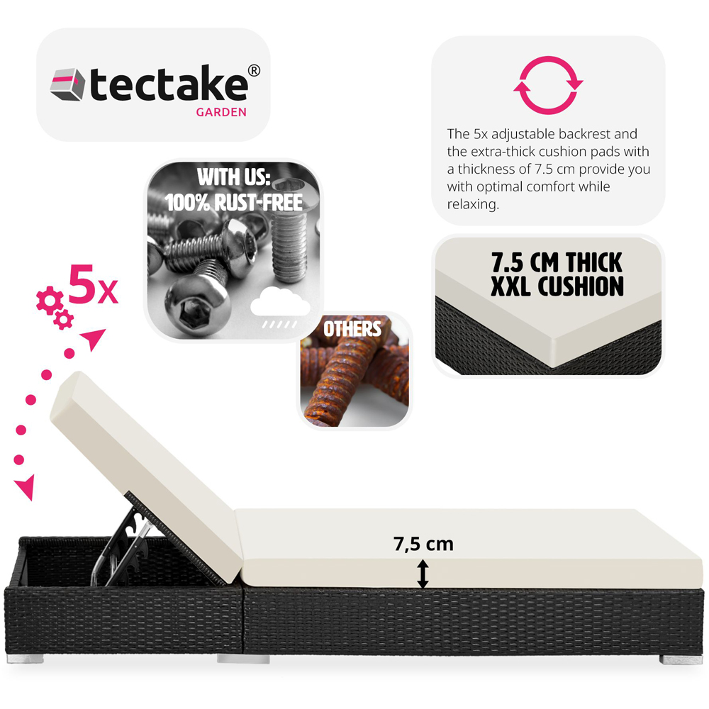 tectake Set of 2 Black Aluminium Sun Lounger with Rain Cover Image 5