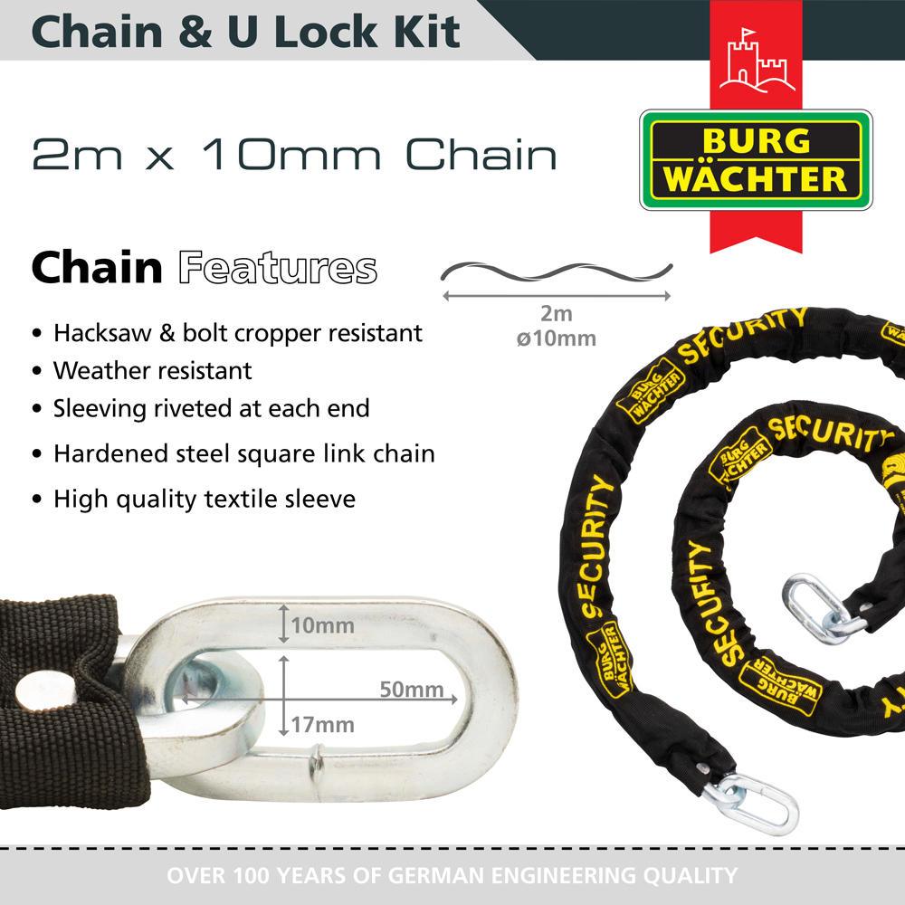 Burg-Wachter 2m Sold Secure Gold Bike Chain and Lock Kit Image 5
