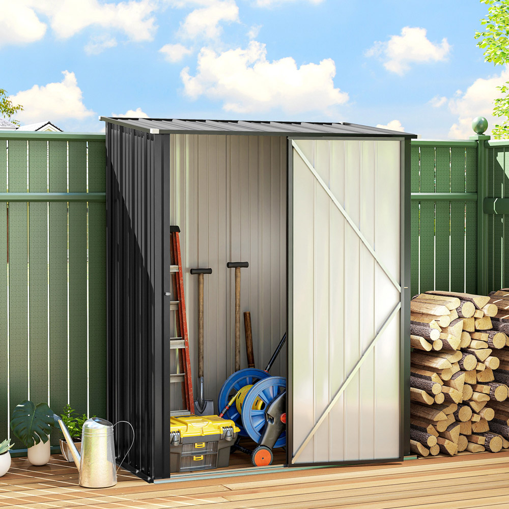 Outsunny 5.3 x 3.1ft Grey Metal Pent Garden Shed Image 2