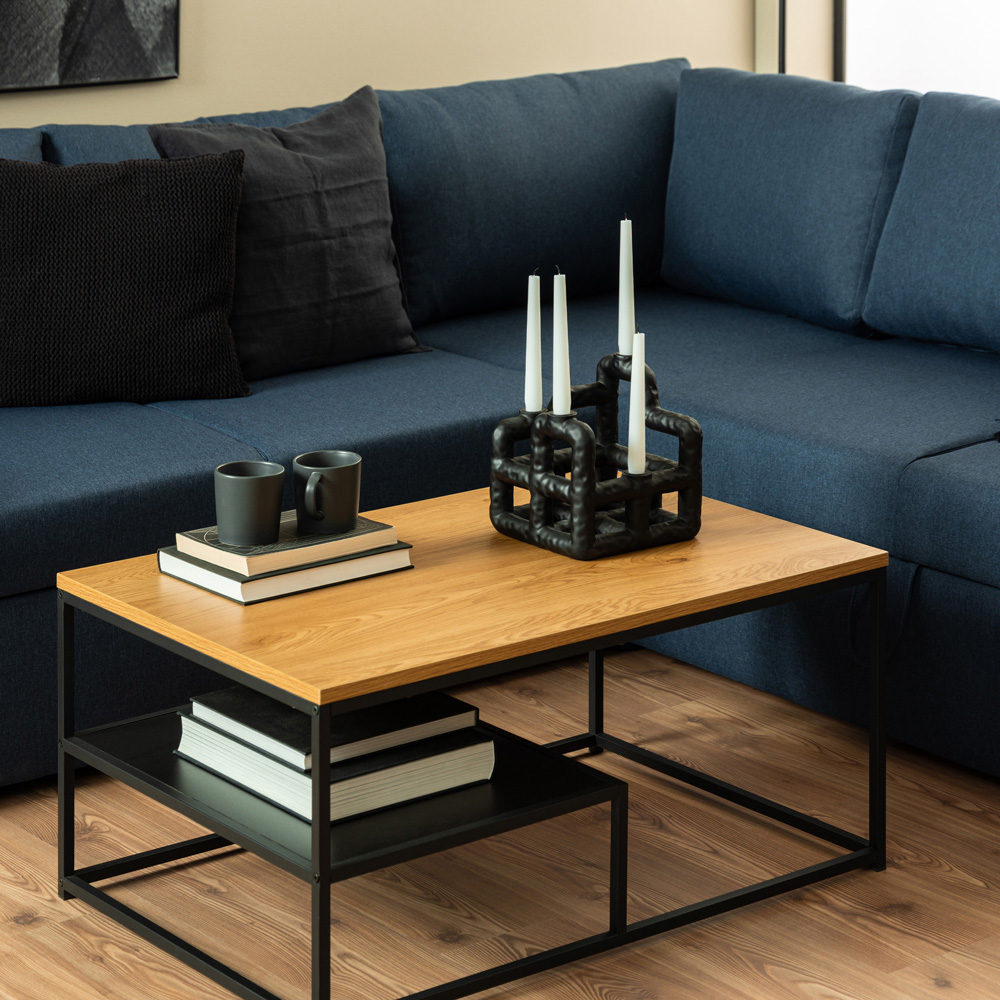 Florence Gila Single Shelf Oak and Black Coffee Table Image 8