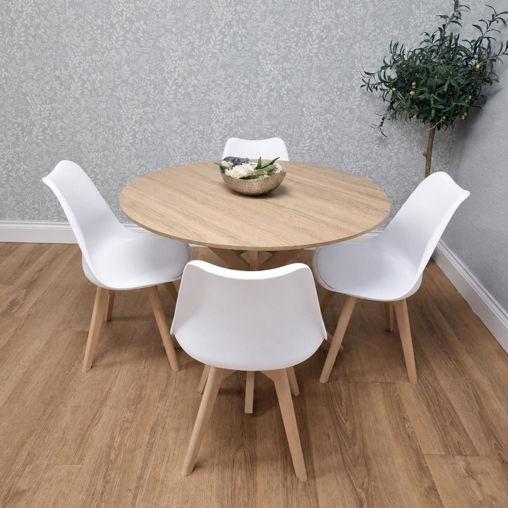 Kosy Koala 4 Seater Wood Effect Faux Leather Round Dining Set White Image 4