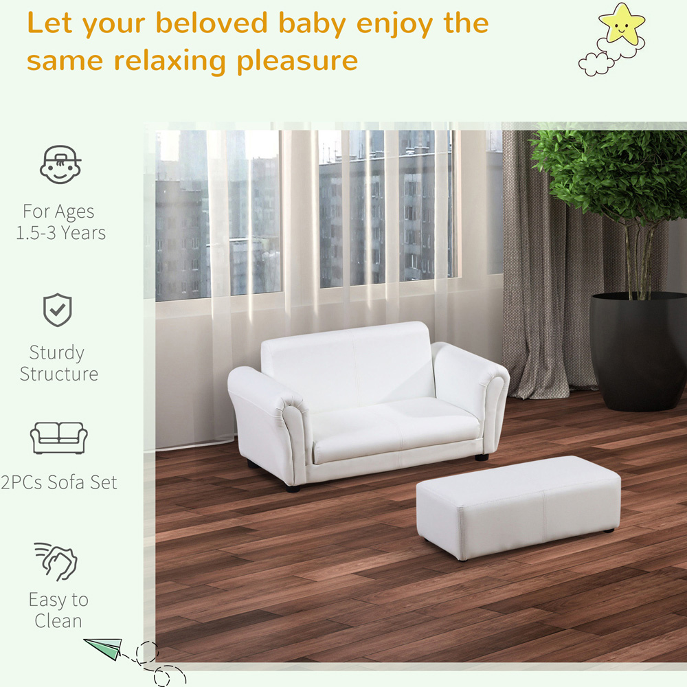 Tommy Toys 2 Seater White Kids Sofa and Footstool Image 5