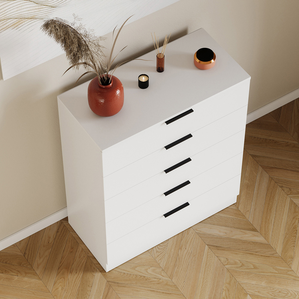 VIDA DESIGNS Trega 5 Drawer White Bedside Cabinet Image 4